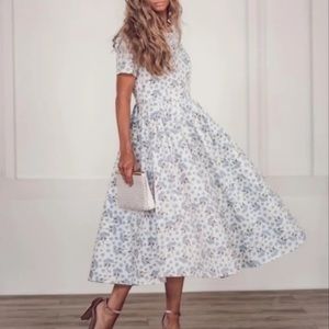 JessaKae “Woodhouse Wildflower” Blue Floral Midi Length Dress - 4X